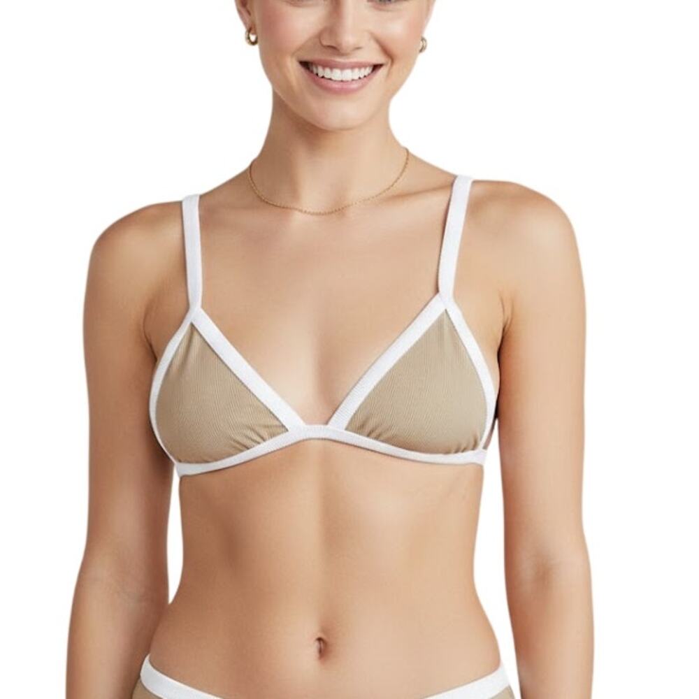 Beach Riot Pamela Triangle Bikini Top Taupe White Size XS NWT